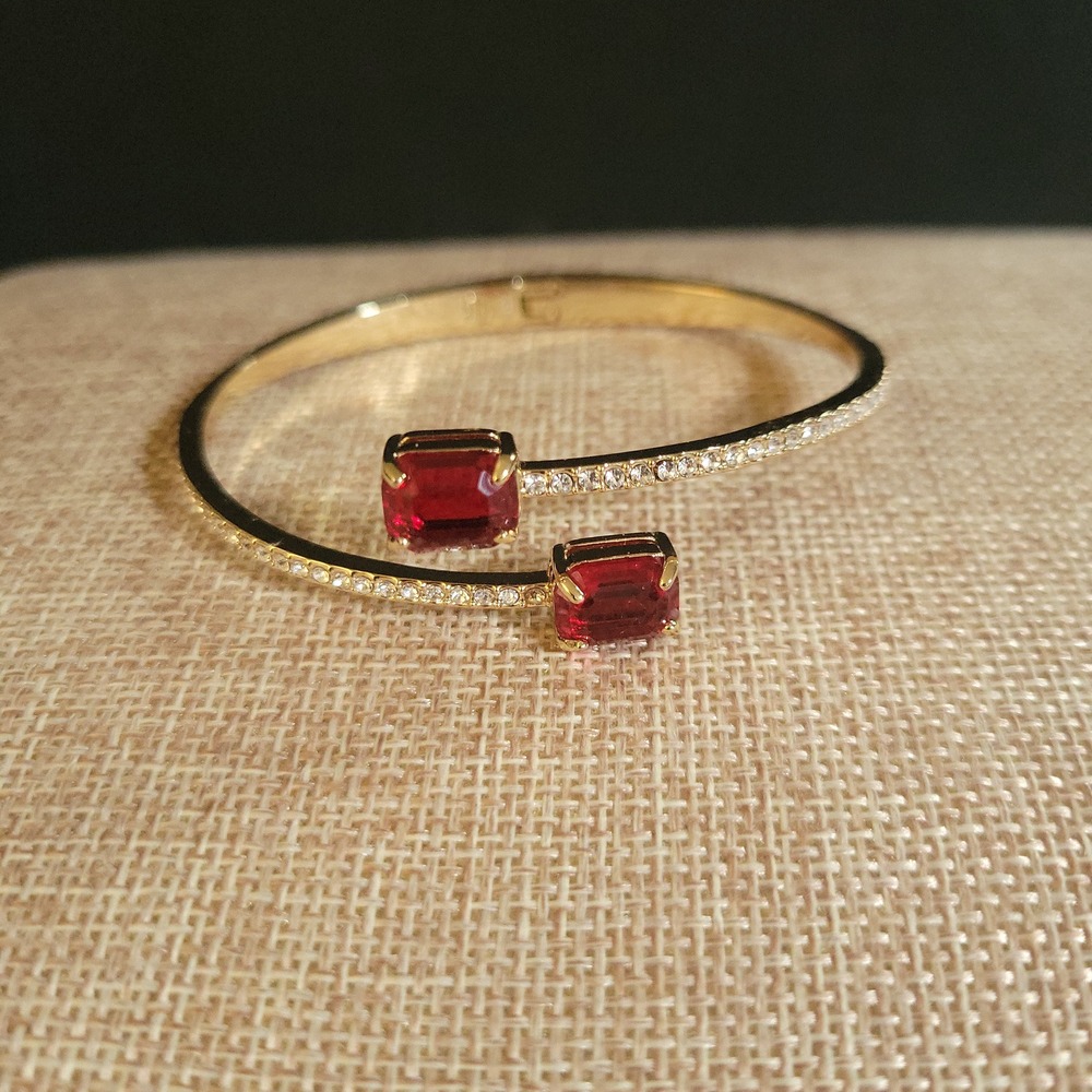 Lauren Ralph Lauren Red Pave By Pass Cuff Bracelet Gold Tone  Royalcore